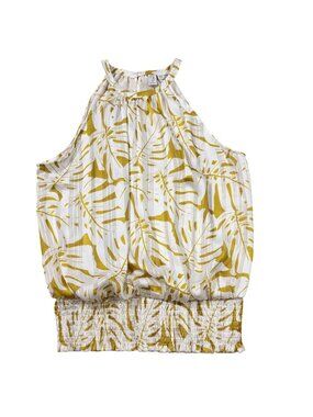 Joie White Women’s Yellow Tropical Leaf Halter Blouse Tank Top Medium